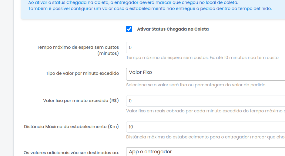 Formulário de configuração da taxa de atraso