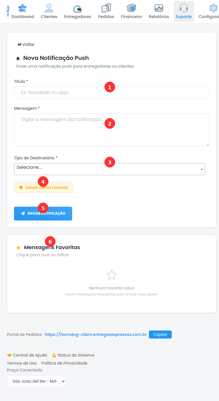Formulário de nova notificação