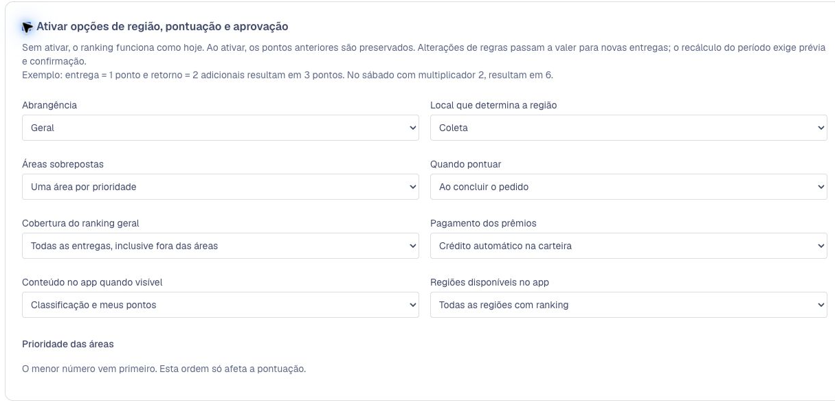 Ranking geral e cobertura de entregas inclusive fora das áreas