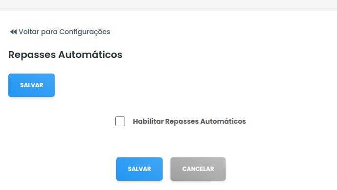 Tela de Repasses Automáticos