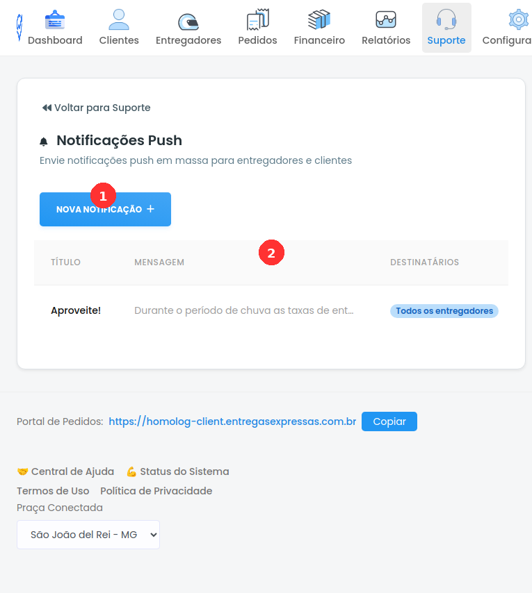 Lista de notificações