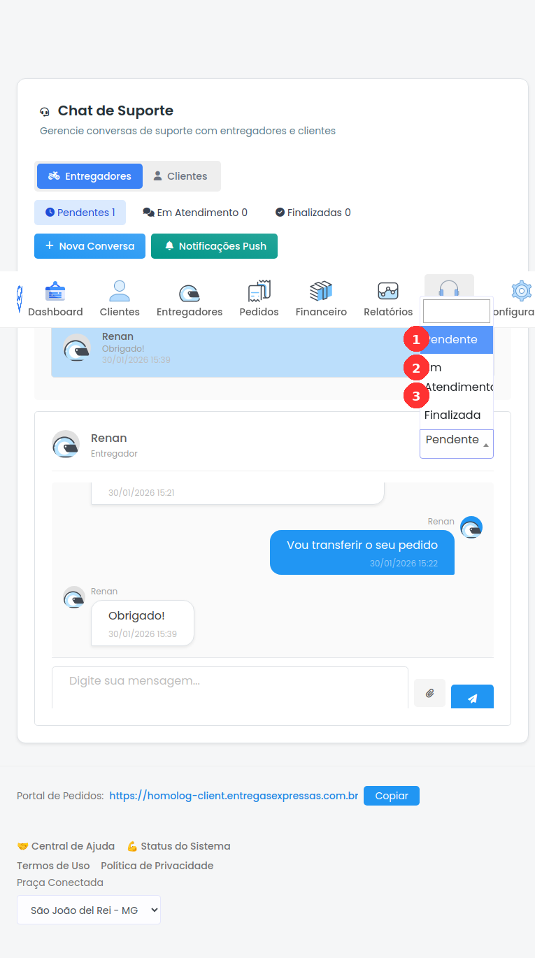 Dropdown de status